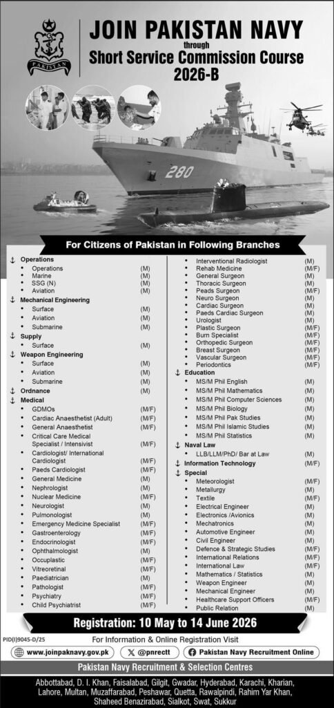 Pak Navy Jobs 2026 Join Pakistan Navy Apply Online