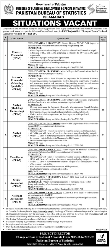 Pakistan Bureau Of Statistics Jobs 2026 Merit Basis