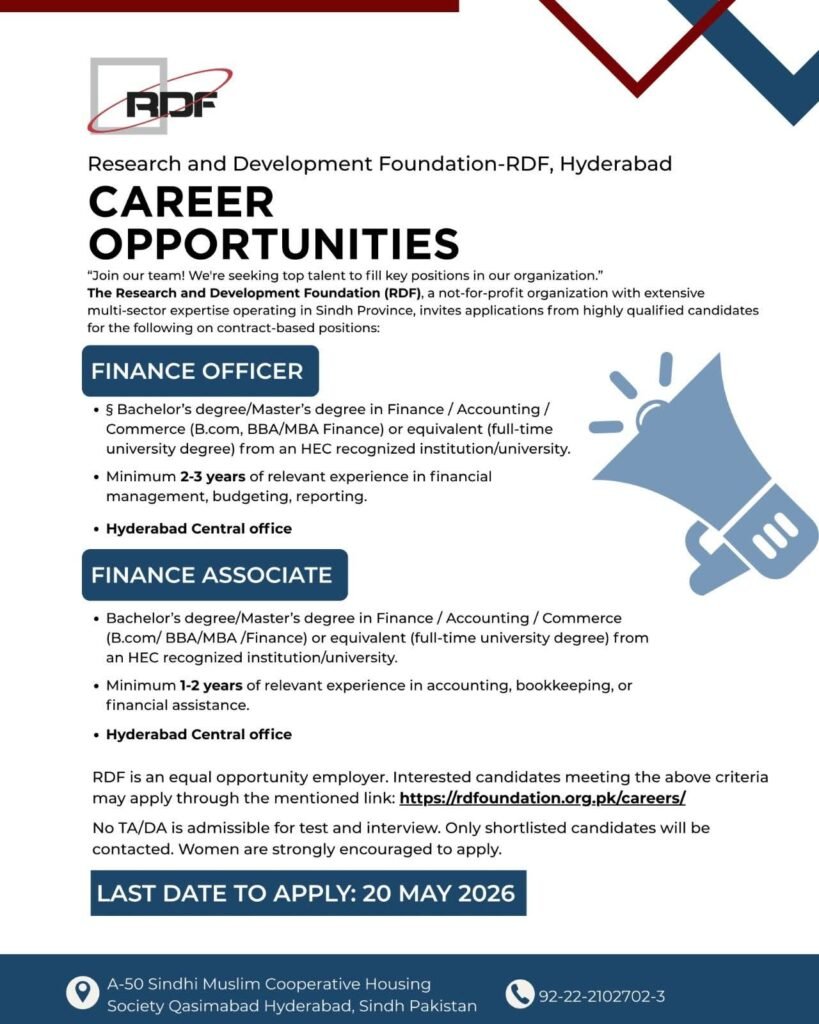 Research and Development Foundation RDF Jobs in Sindh NGO