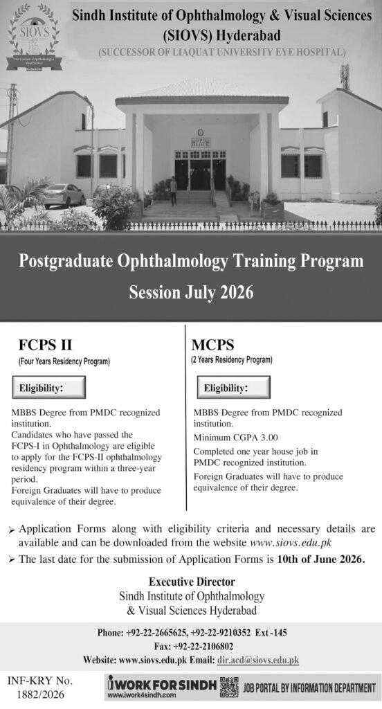 SIOVS Jobs at Sindh Institute Of Ophthalmology and Visual Sciences 2026