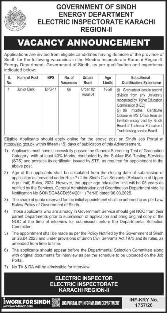 Sindh Government Energy Department Karachi Jobs 2026