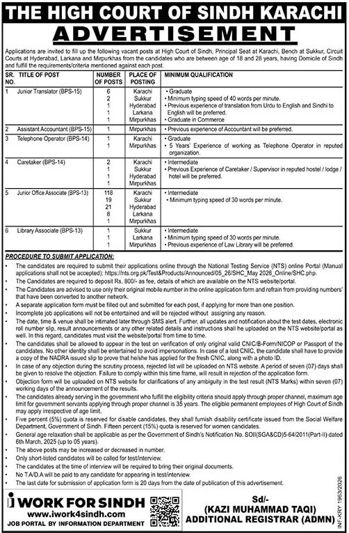 Sindh High Court Jobs Announces 2026 Apply Online