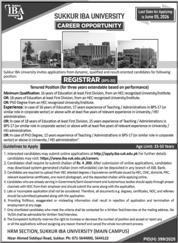 Sukkur IBA University Career Jobs Application Process 2026
