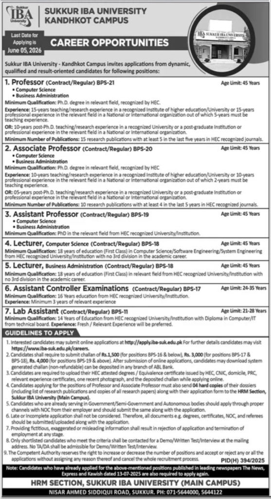 Sukkur Institute Of Business Administration Kandhkot Campus Jobs