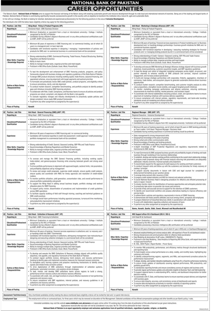 Vacancies At National Bank Of Pakistan NBP IN 2026 Recent