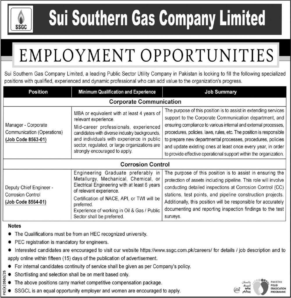 Vacancies At Sui Southern Gas Company Limited SSGC 2026