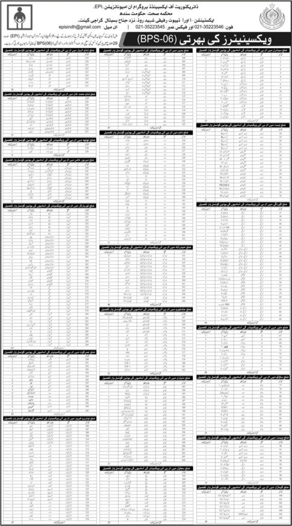 Vaccinator NTS Jobs Online Application By Sindh Government 2026