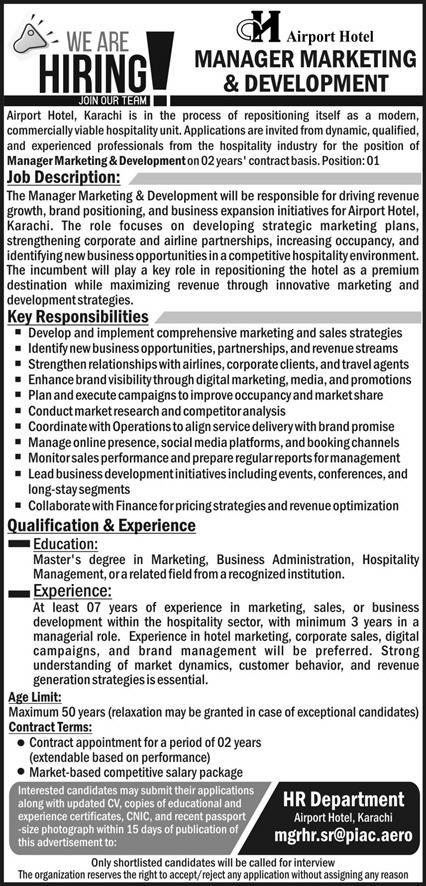 Manager Marketing & Development Jobs 2026 In Airport Hotel
