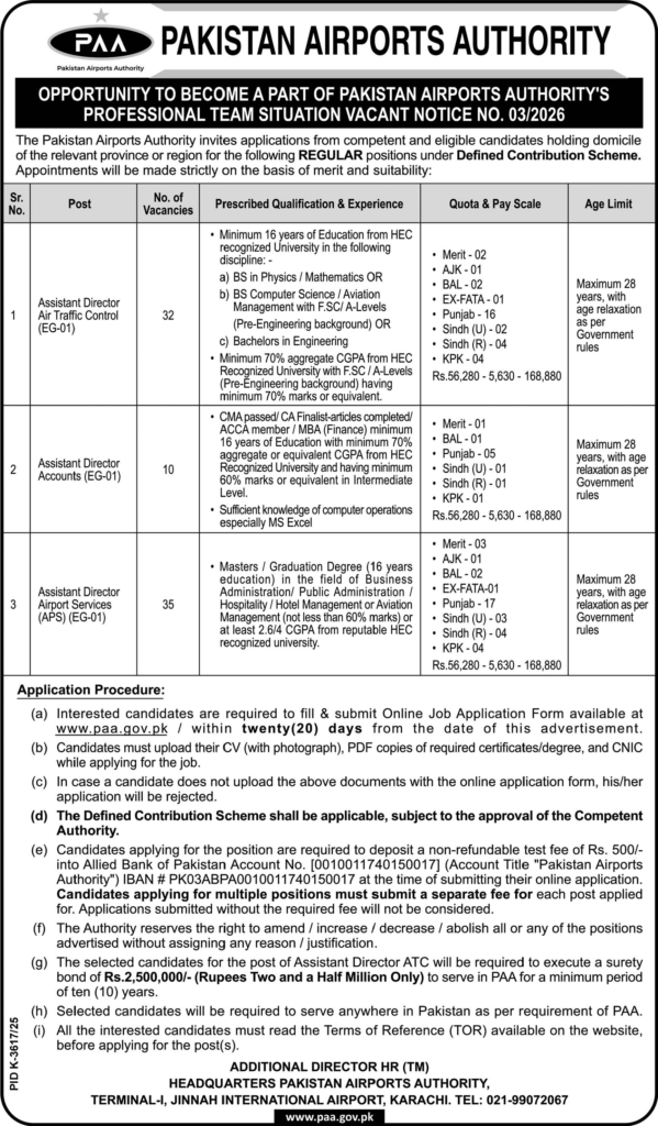 Jobs Vacant At Pakistan Airports Authority PAA
