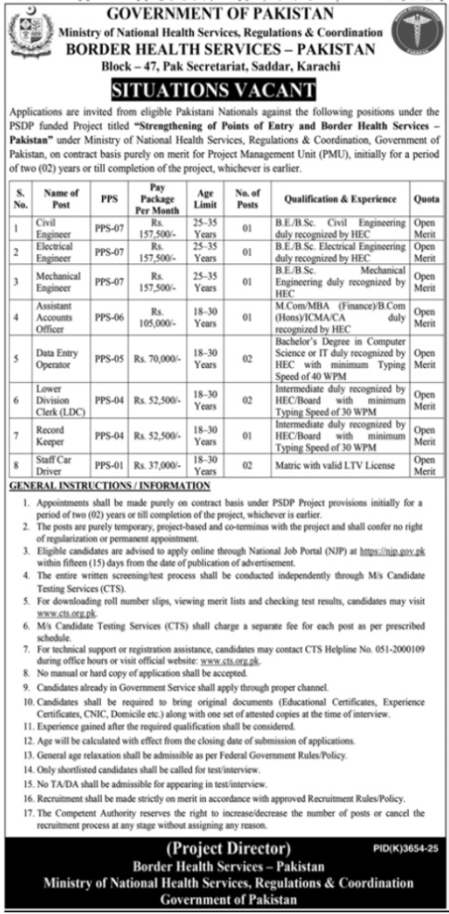 Situations Vacant At Ministry Of National Health Services
