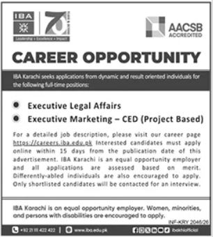 Institute Of Business Administration IBA Karachi Jobs 2026