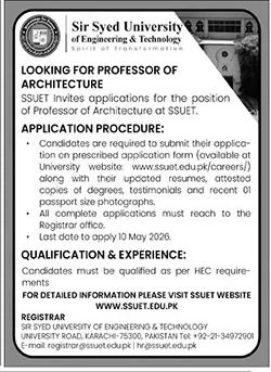 Sir Syed University Of Engineering & Technology Jobs 2026
