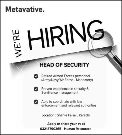 Metavative Jobs 2026 For Head Of Security