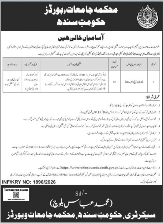 Universities Jobs Sindh 2026 Prime Leadership Roles
