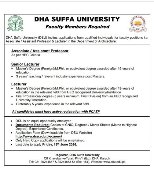 Suffa Uni Faculty Jobs Apply Now