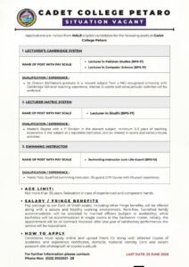 Cadet College Petaro Career Job Opportunities 2026