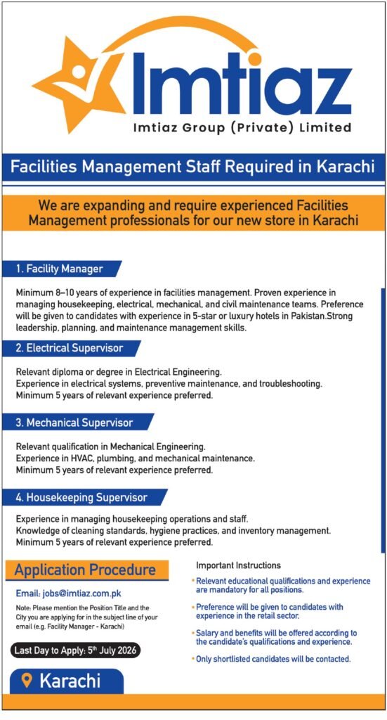 Career Opportunities at Imtiaz Group Company Karachi 2026