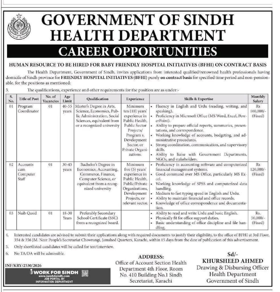 Health Department Sindh of Government Job Vacancies 2026