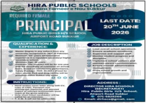 Hira Public School Sukkur Jobs Apply Online Applications 2026