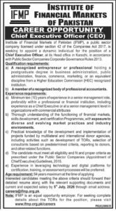 Job Vacancies At Institute Of Financial Markets Of Pakistan 2026