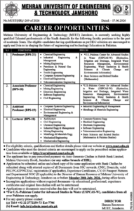 Job Vacancies At Mehran University Of Engineering Jamshoro 2026