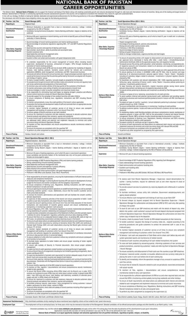 Job Vacancies At National Bank Of Pakistan NBP in Karachi 2026