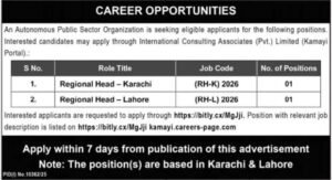 Job Vacancies At Public Sector Organization in Karachi 2026