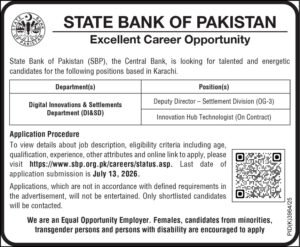 Jobs Career At State Bank Of Pakistan SBP Karachi 2026
