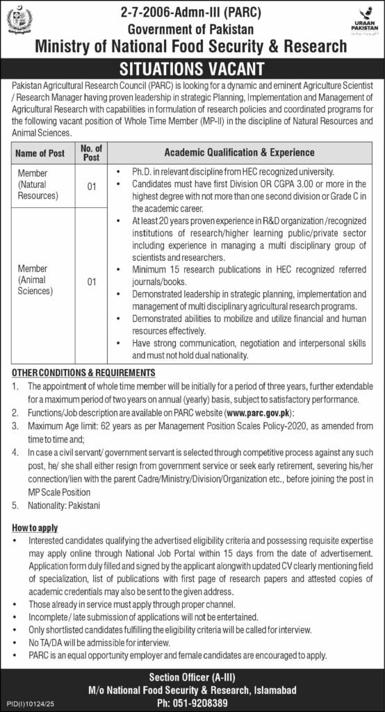 Jobs in Ministry Of National Food Security and Research MNFSR