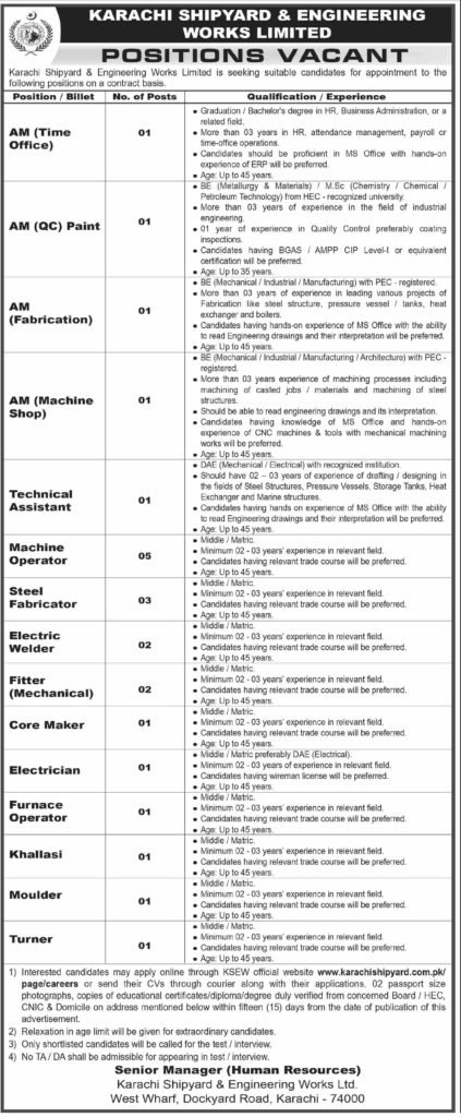 Karachi Shipyard and Engineering Work Limited Job Vacancies 2026