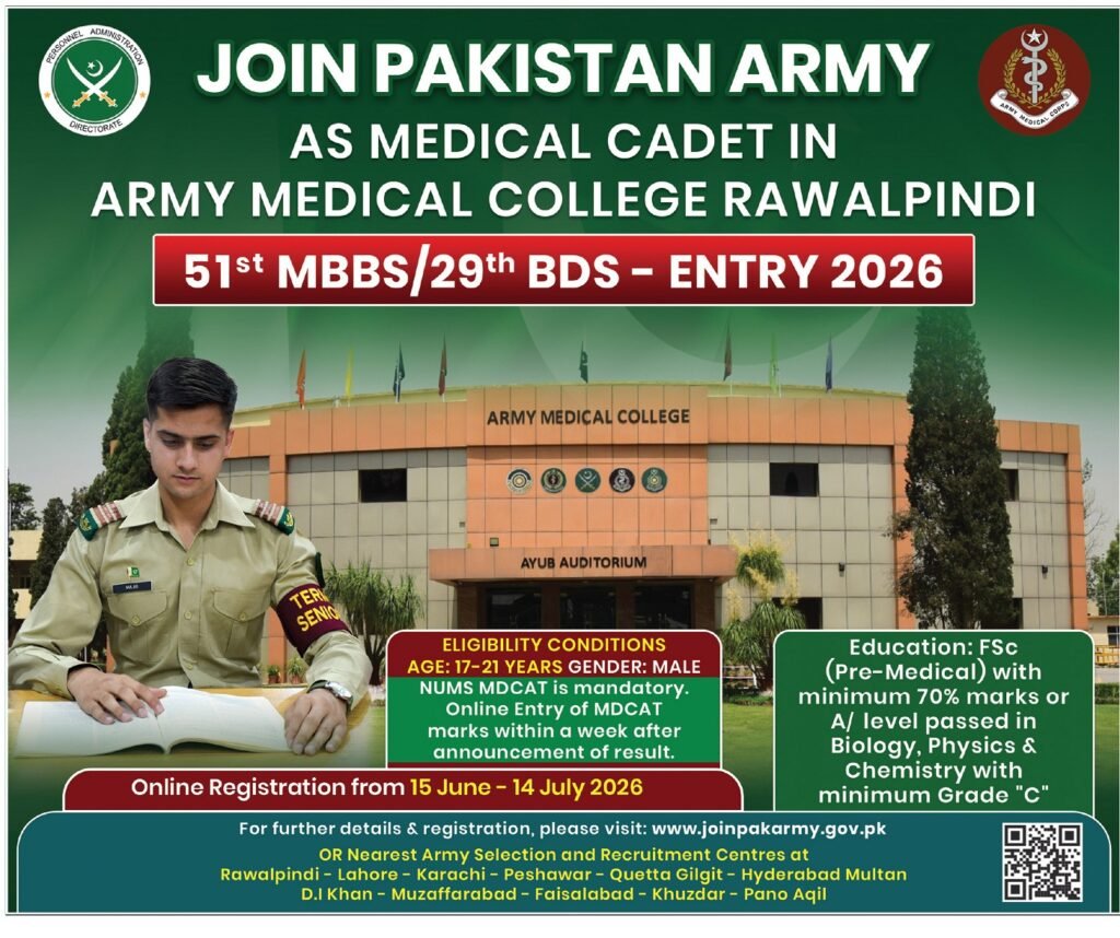 Medical Cadet Jobs At Join Pakistan Army 2026