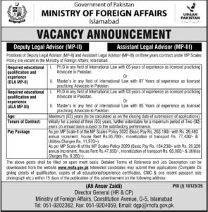 Ministry of Foreign Affairs MOFA Legal Jobs 2026
