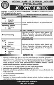 National University of Modern Languages NUML Hyderabad Jobs 2026