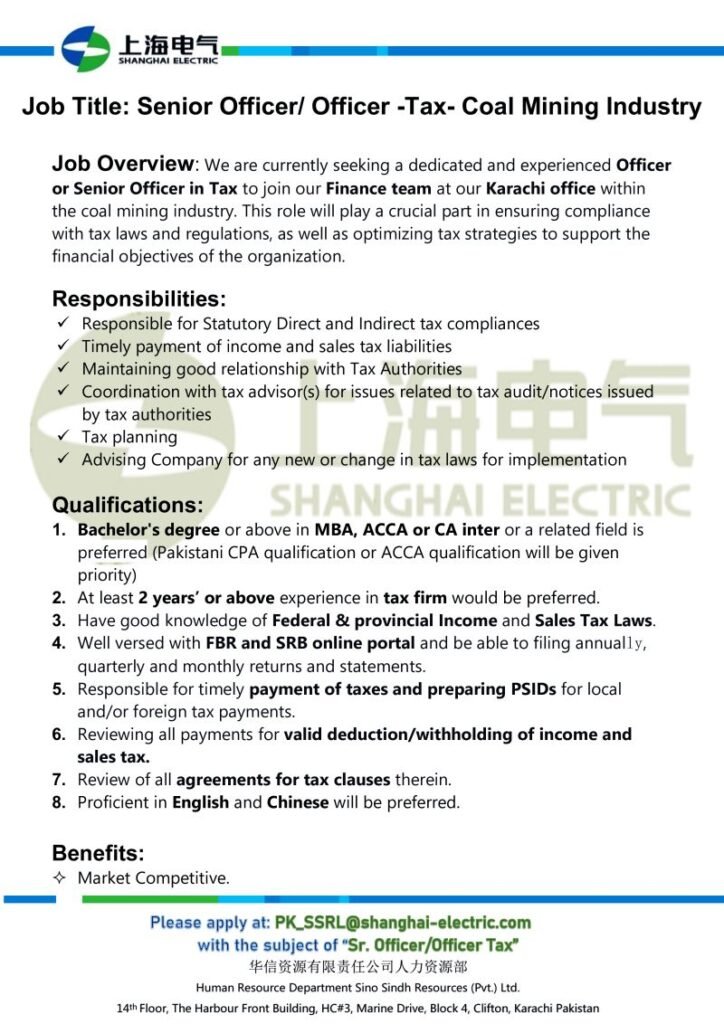 Sino Sindh Resources Limited SSRL Shanghai Thar Coal Jobs 2026