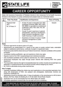State Life Insurance Corporation Of Pakistan Karachi Jobs 2026