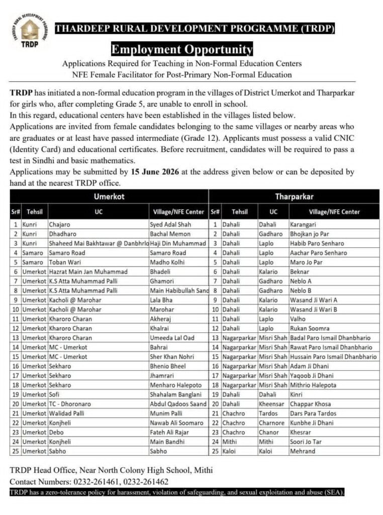 Thardeep Rural Development Program TRDP NGO Jobs 2026