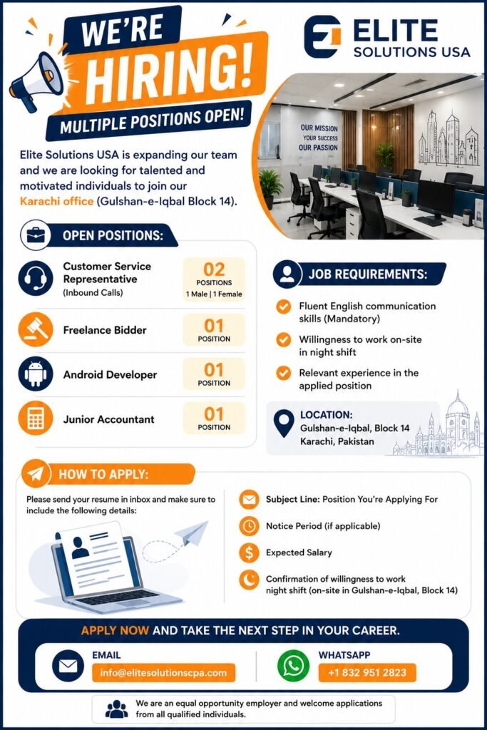 Elite Solutions USA is Hiring IT and Professional Sectors