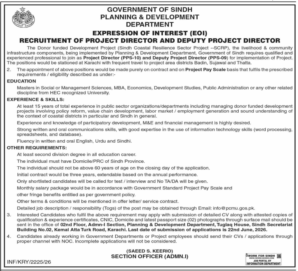 Planning & Development P&D Department Sindh Jobs 2026