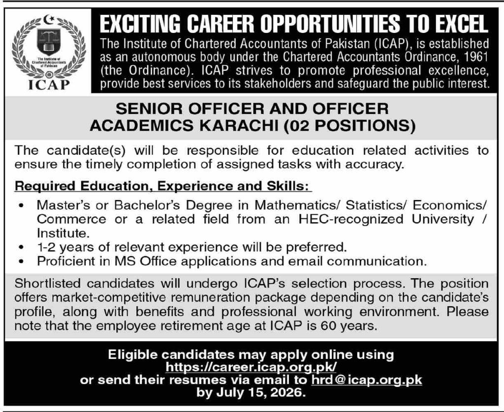 ICAP Jobs Karachi 2026 Apply Now