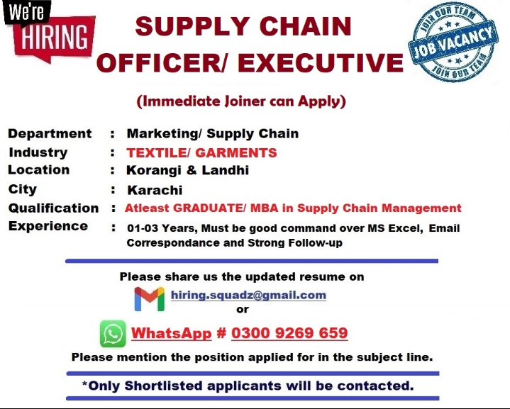 Supply Chain Officer Jobs 2026 Immediate Opportunity!