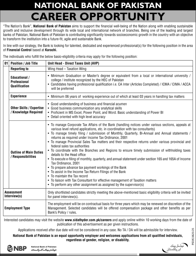 National Bank of Pakistan NBP Bank Jobs 2026