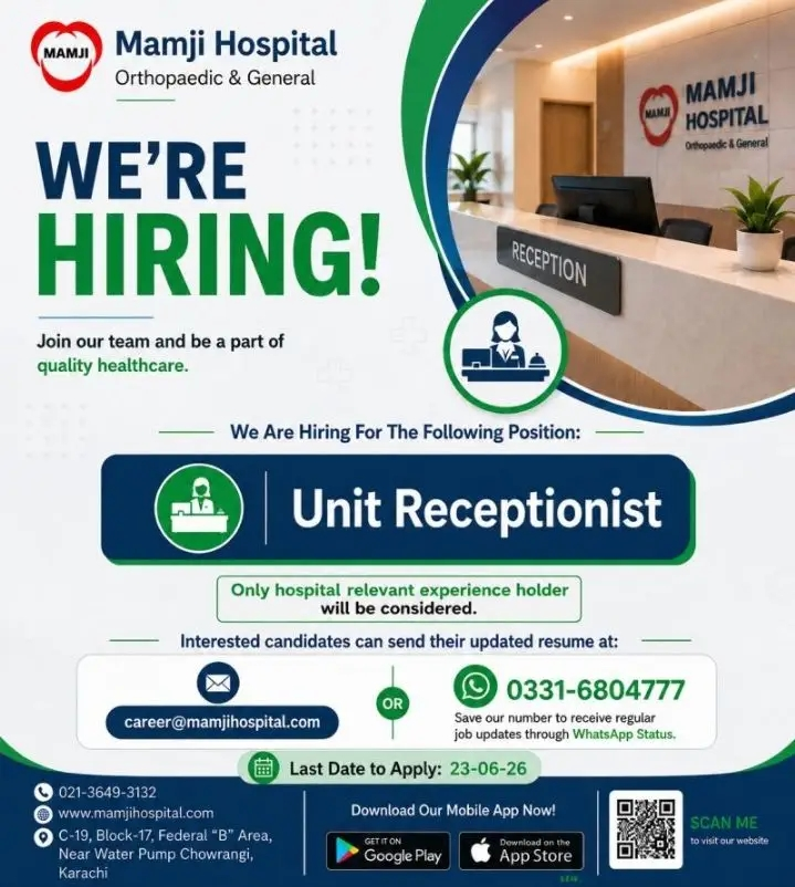 MOM Mamji Hospital Jobs Secure Receptionist Role