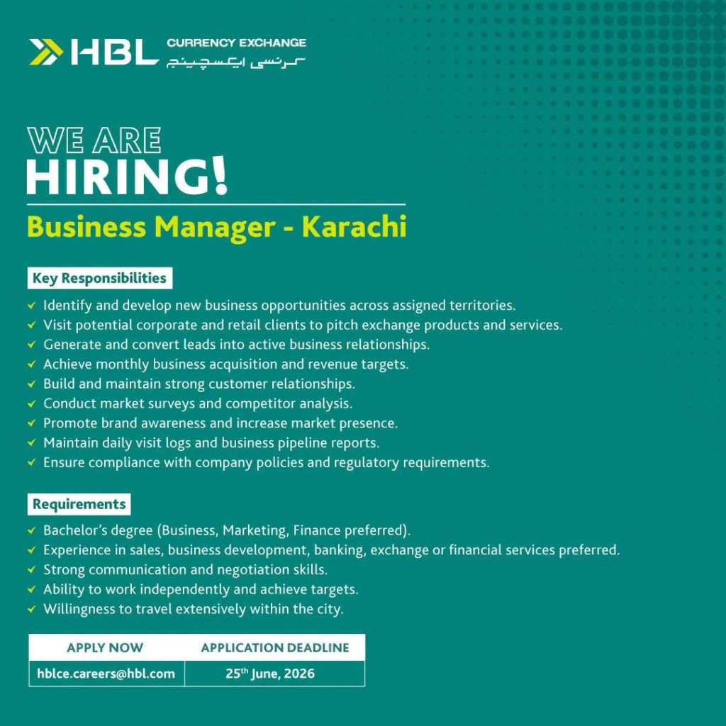 HBL Currency Exchange Jobs 2026