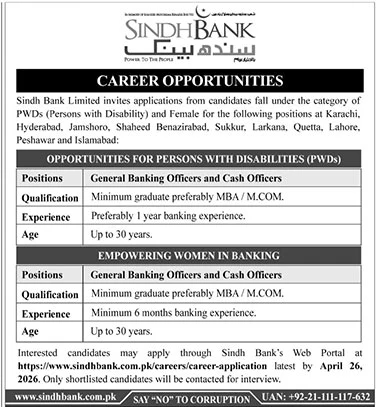 Sindh Bank Jobs 2026 Apply Now