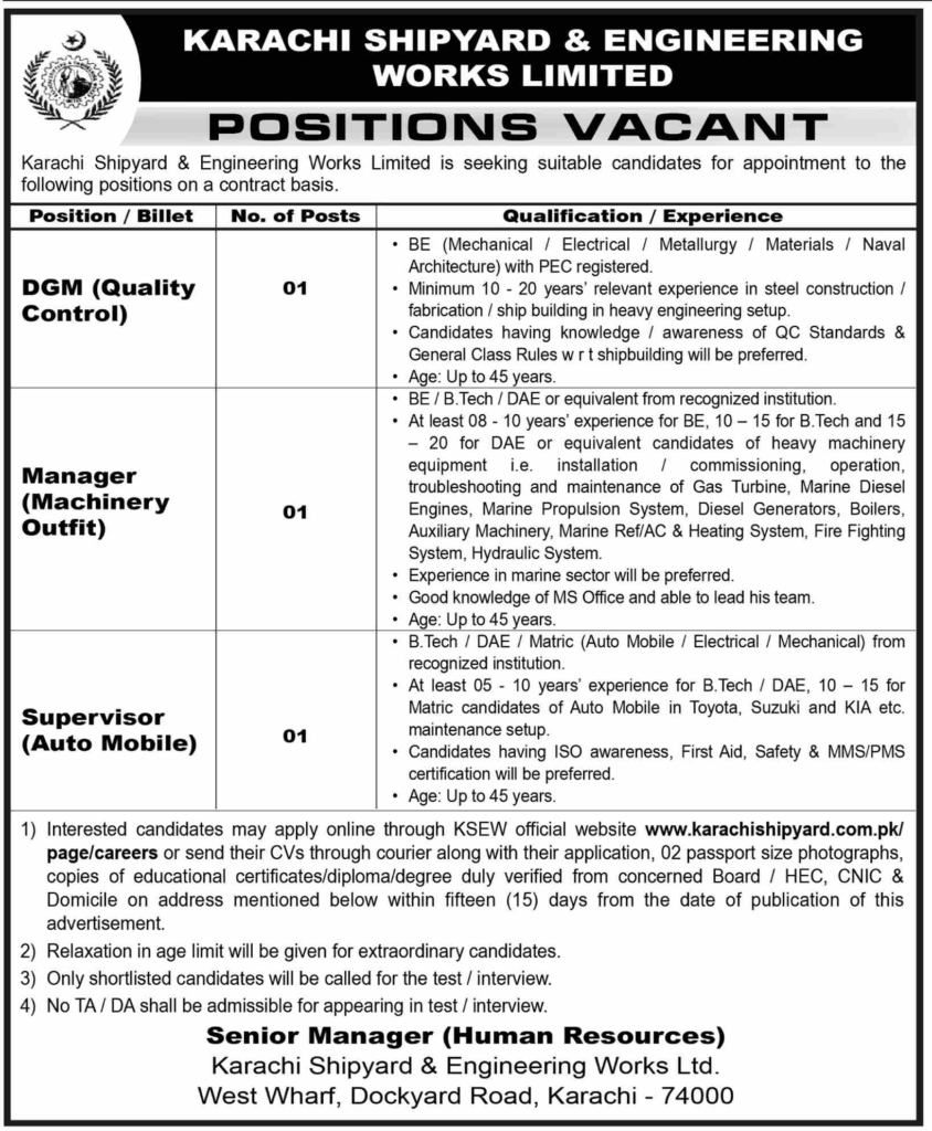 Karachi Shipyard Jobs Latest Management Openings