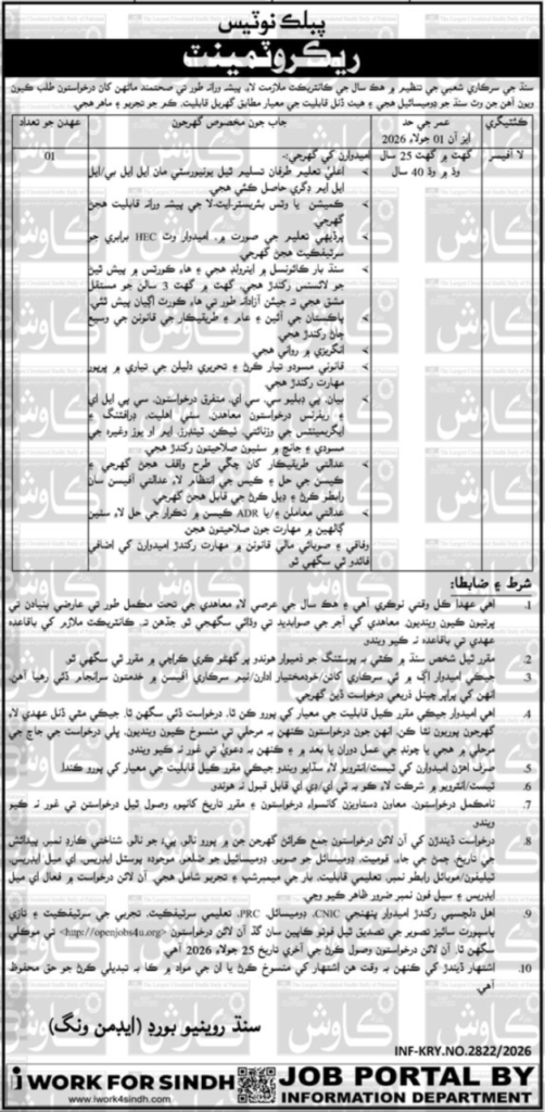 Board Of Revenue Government of Sindh Jobs 2026