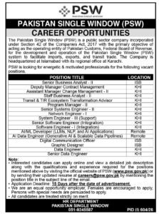 Career Jobs at Pakistan Single Window PSW 2026
