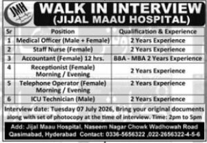 Jijal Maau Hospital Hyderabad Jobs Available 2026