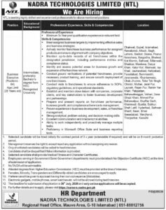Job Vacancies At Nadra Technologies Limited NTL in Sindh 2026