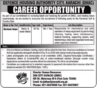 Job at Defence Housing Authority DHA Karachi 2026
